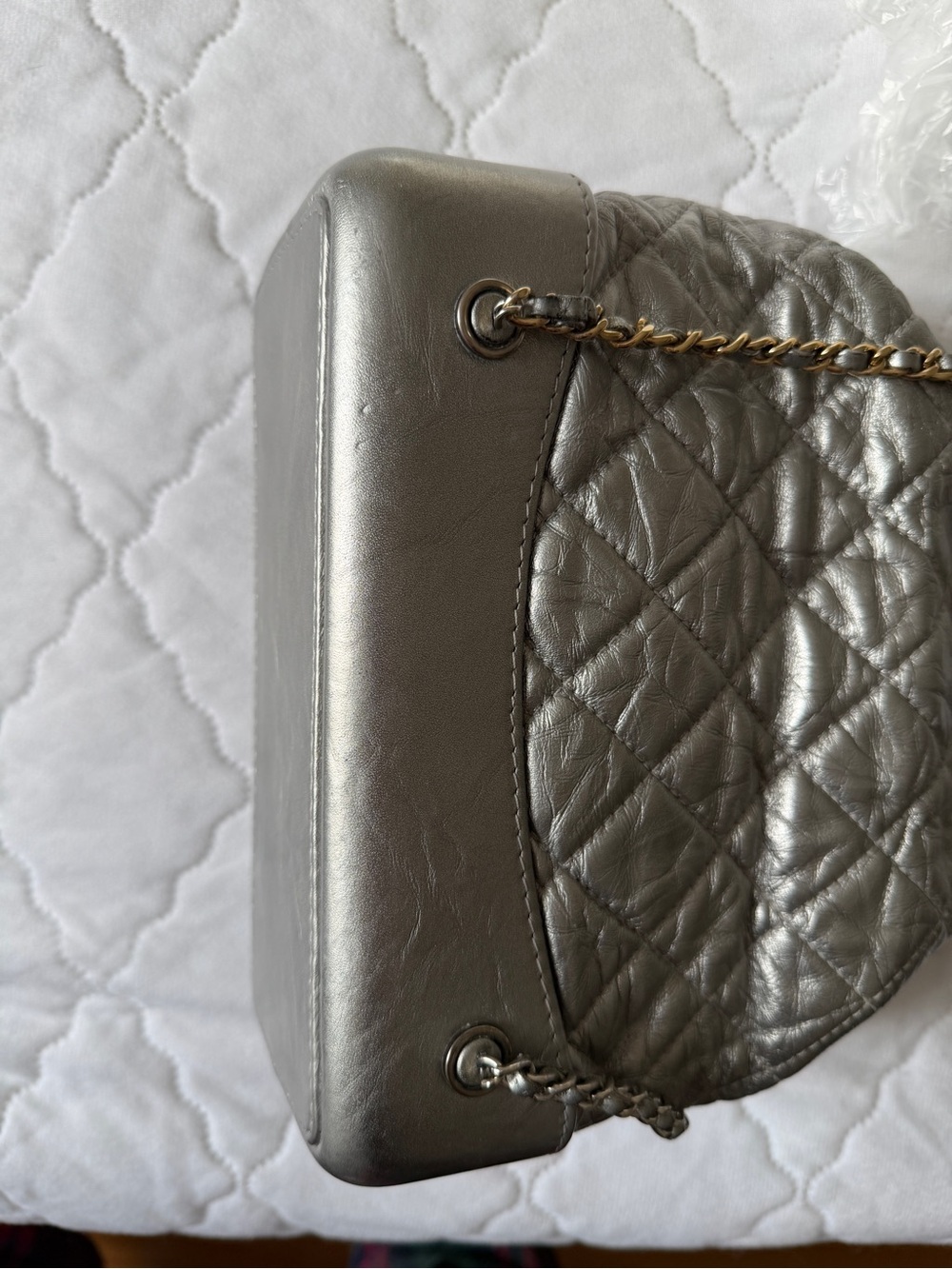 CHANEL Silver Backpack Quilted Drawstring Shoulder with Mixed Metal Chain - Picture 9 of 12
